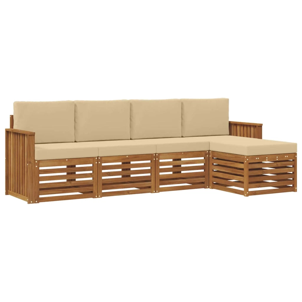 Set divani 5 pcs Naturale e Beige Legno di Acacia Massello 3374648