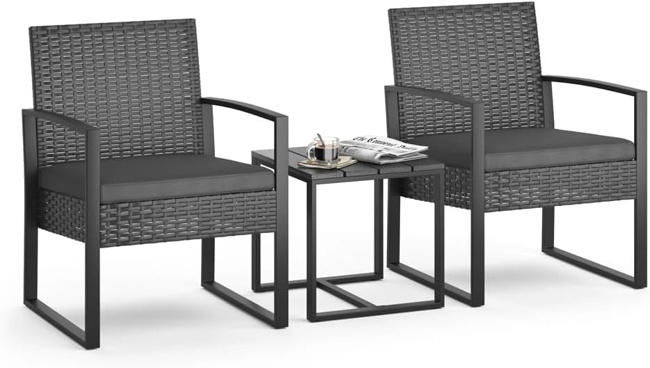 ok-living Salottino da giardino esterno, Antracite, 3 pezzi, con tavolo, con coperchio a pistone a gas e superficie resistente alle intemperie