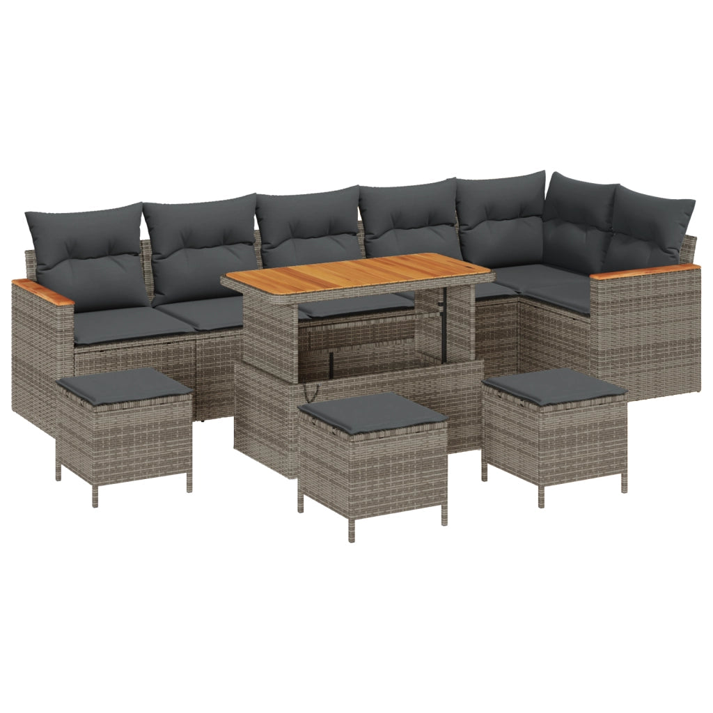 Set Divano da Giardino  10 Pezzi con Cuscini Grigio Rattan Acacia