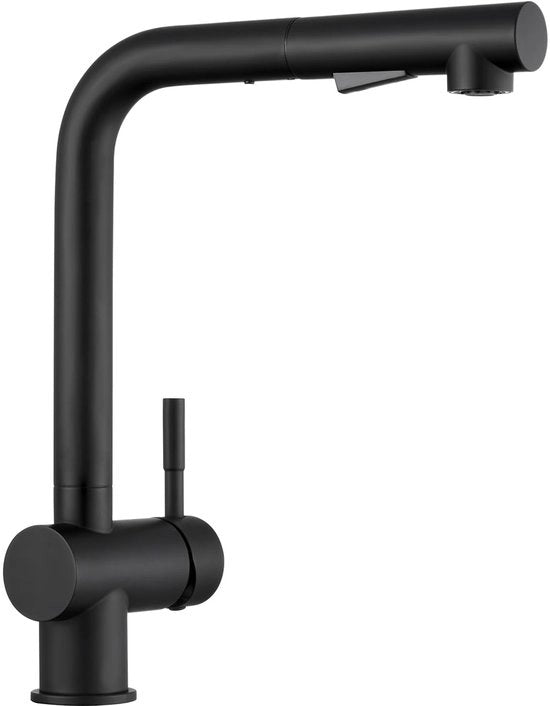 Keukenkraan con alta pressione Nero, Cucina a sfioccare, Cucina con doccia, Due getti d'acqua, Un giro per azionare il rubinetto della lavastoviglie, Rotazione 360°, Rubinetto a miscelazione in acciaio inossidabile, ×207B