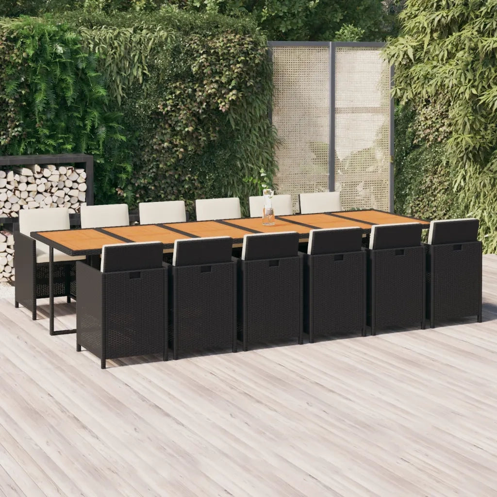 Set da Pranzo per Giardino 13 pz con Cuscini in Polyrattan Nero 3095626