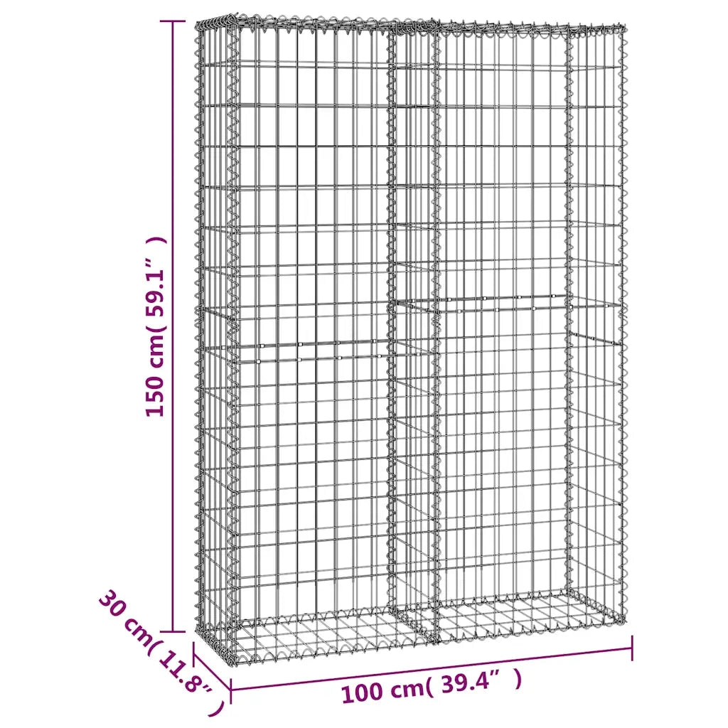 Cesto Gabbione con Coperchio in Filo Zincato 150 x 100 x 30 cm 141042