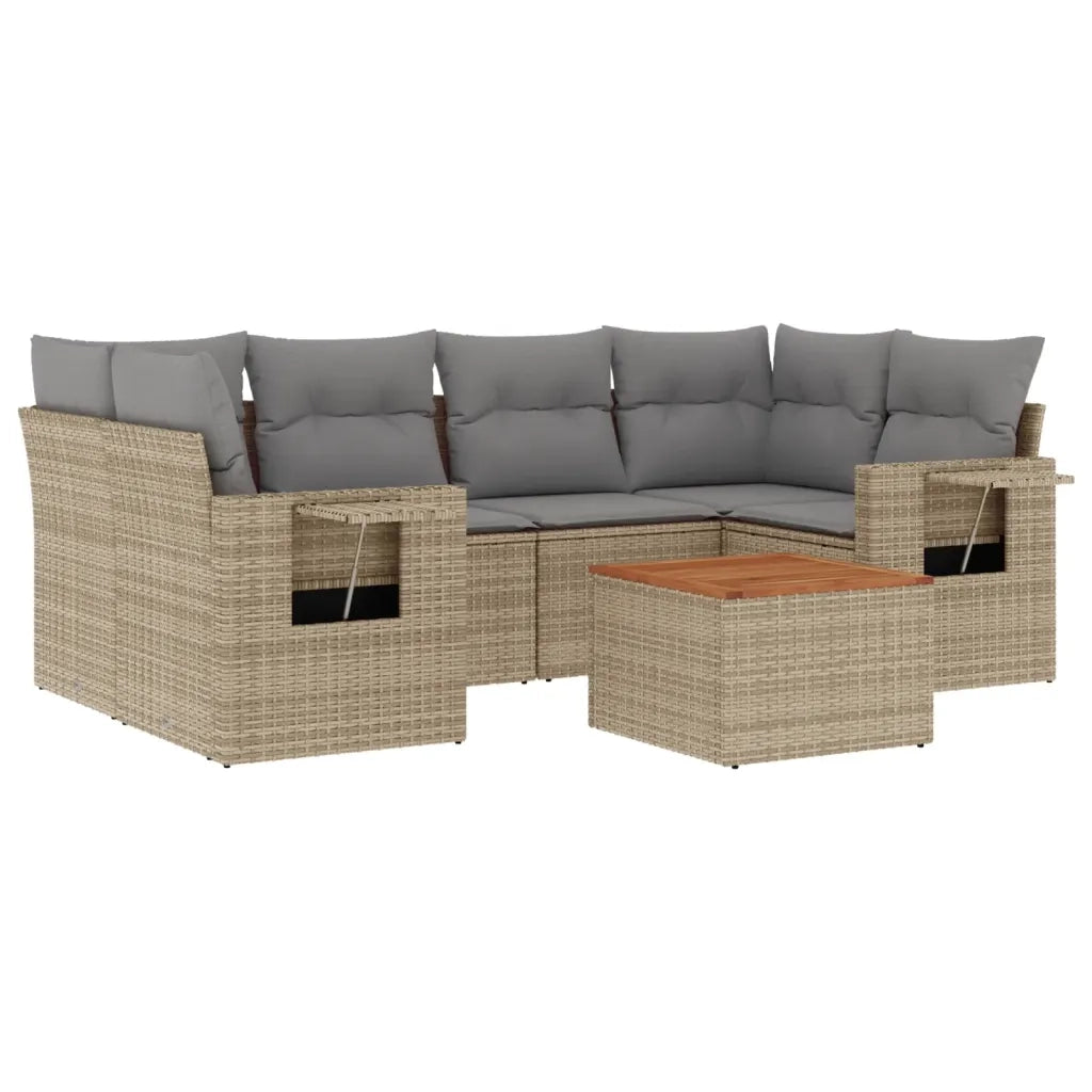 Set Divano da Giardino 7 pz con Cuscini Beige Misto Polyrattancod mxl 116774