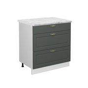 Mobiletto base per cucina Fame-Line Verde-oro rustico/Bianco 80 cm con 3 cassetti, PL Marmo Vicco