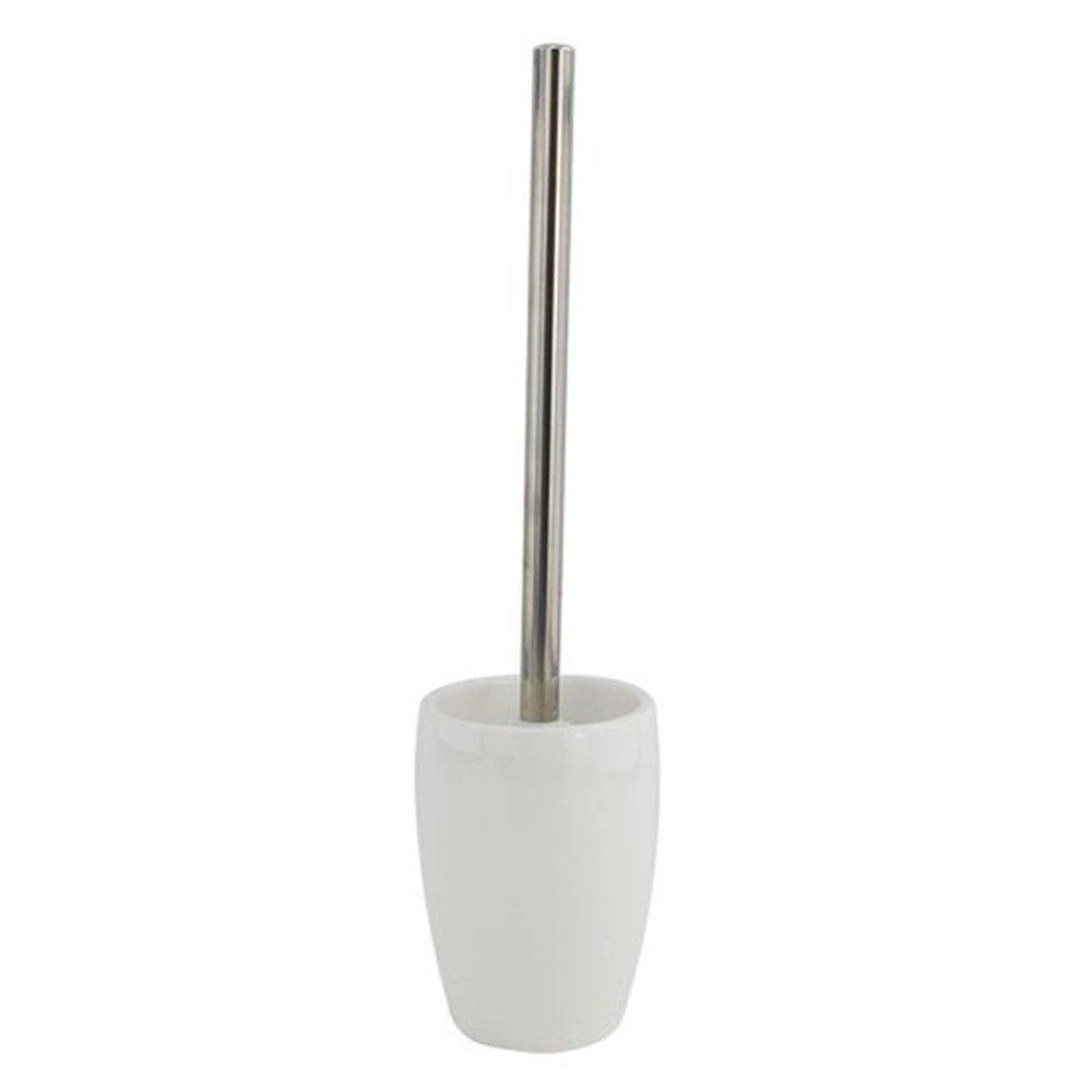 Trade Shop - Porta Scopino Bianco Pelle Con Scopettino Wc Accessorio Arredo Bagno Elegante 87789 -