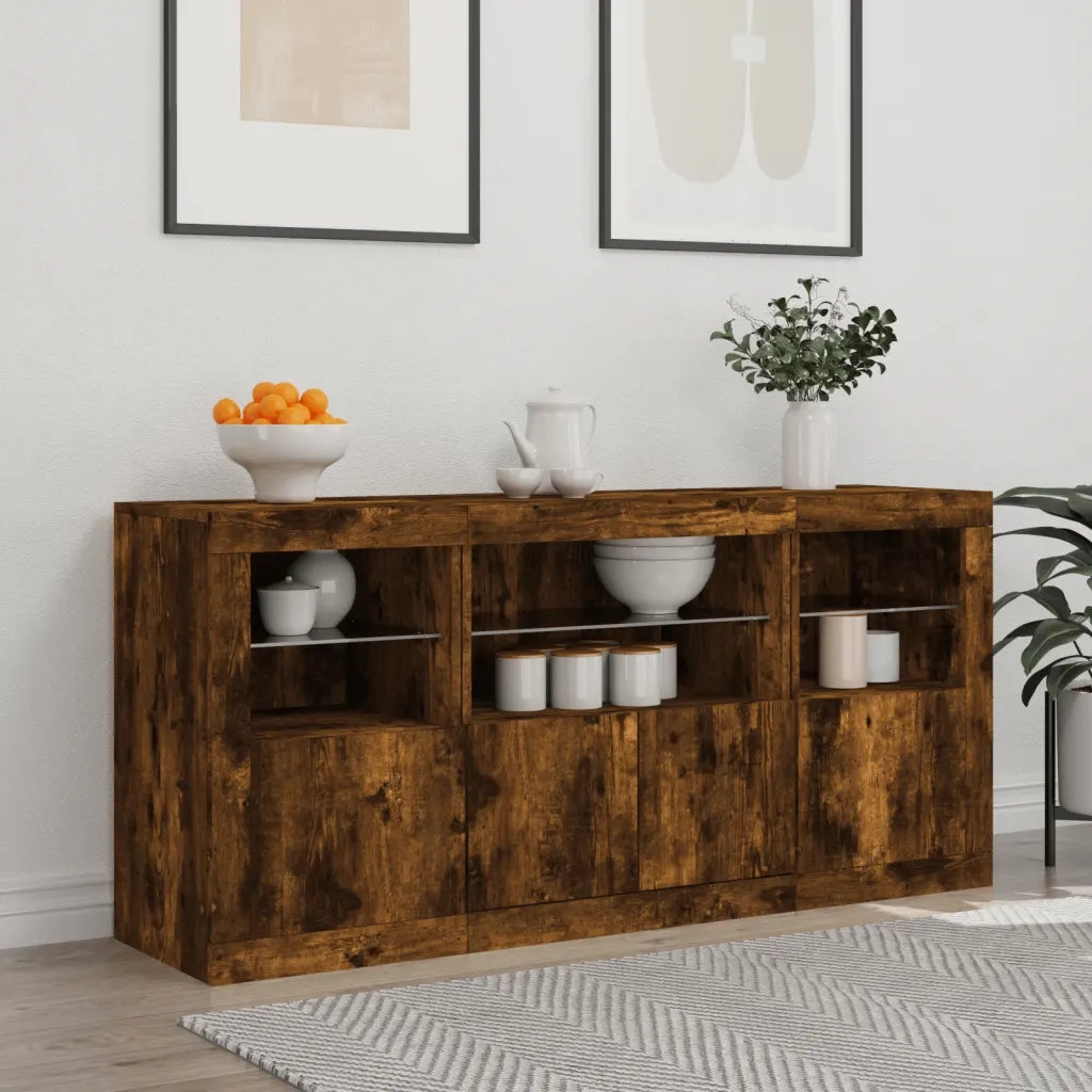 Credenza con Luci LED Rovere Fumo 142,5x37x67 cm 3209069