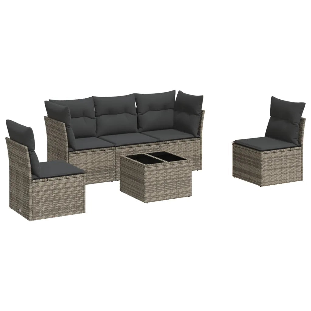 Set Divano da Giardino 6 pz | Set Salotto da Giardino con Cuscini Grigio in Polyrattan