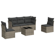 Set Divano da Giardino 6 pz | Set Salotto da Giardino con Cuscini Grigio in Polyrattan