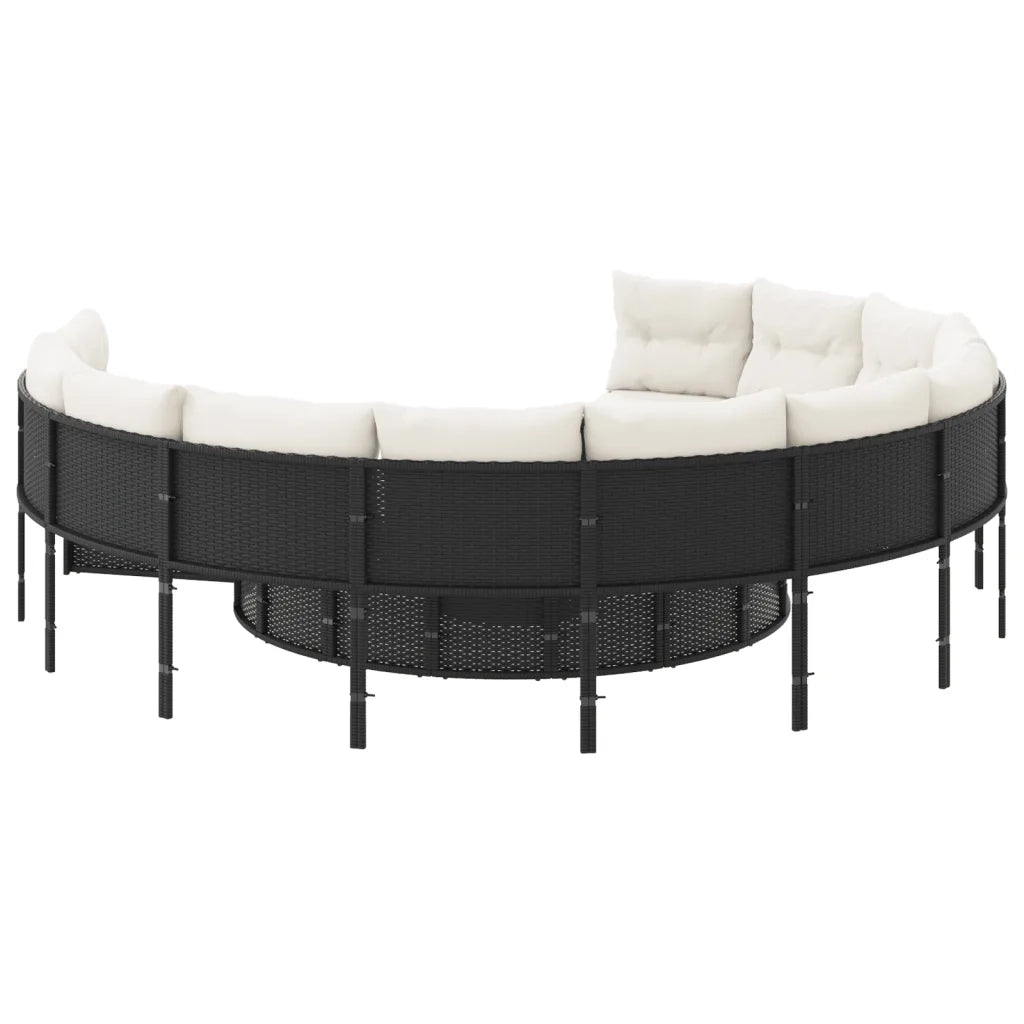 vidaXL Divano Giardino con Tavolo e Cuscini Circolare Nero Polyrattan