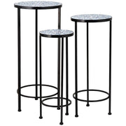 Set 3 mensole in mosaico nero e ferro battuto D30x68h-D25x57h-D20x51h