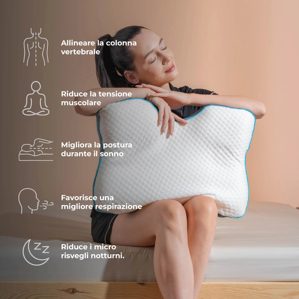 Cuscino Antirussamento Memory Foam Ergonomico 55x40x10/12 cm – Supporto Cervicale Ortopedico per Dormire su Schiena e Fianco  Federa Traspirante Rimovibile Ideale per Chi Soffre di Russamento e Dolori Cervicali