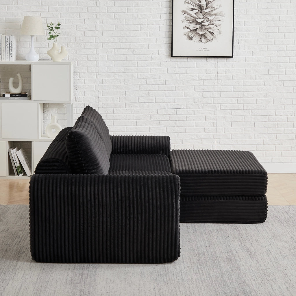 Divano Letto 2 in 1 con Pouf Estraibile e Cuscini ¨C Xylo ¨C Velluto a Coste Modulare
