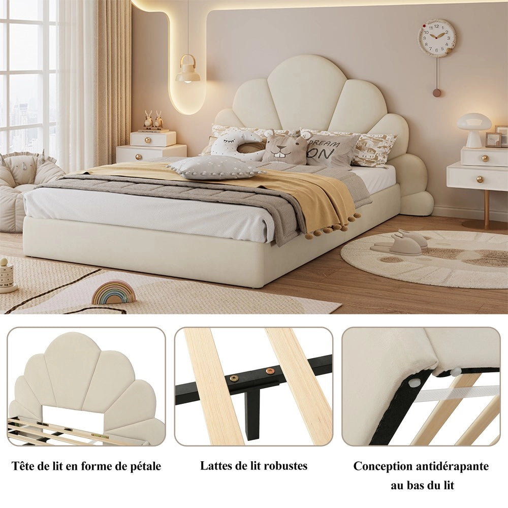 Letto Imbottito Matrimoniale ¨C Minimal ¨C Beige Velluto 140x200cm