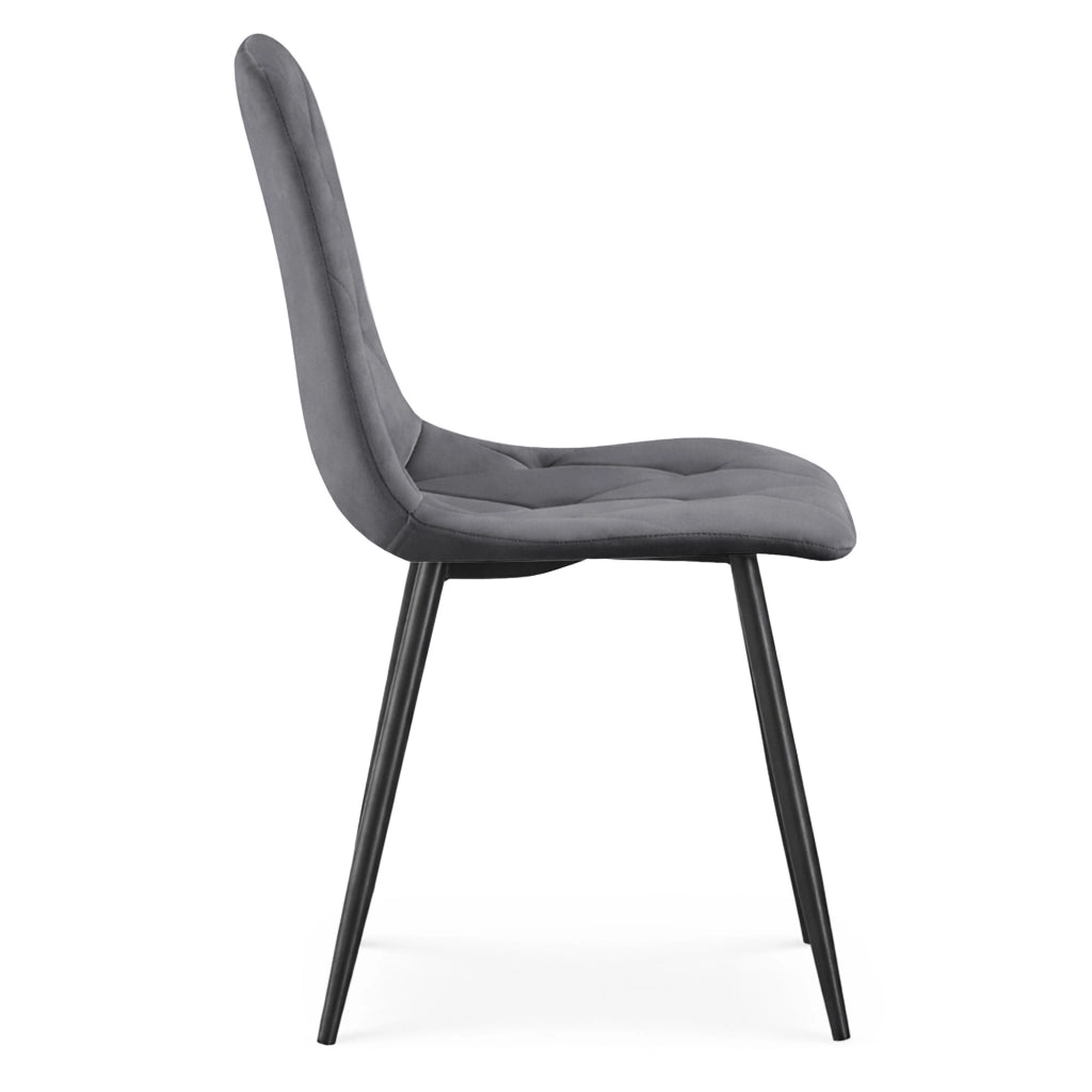 Set di 8 Sedie in velluto trapuntate MILO Grafite Scuro gambe nere