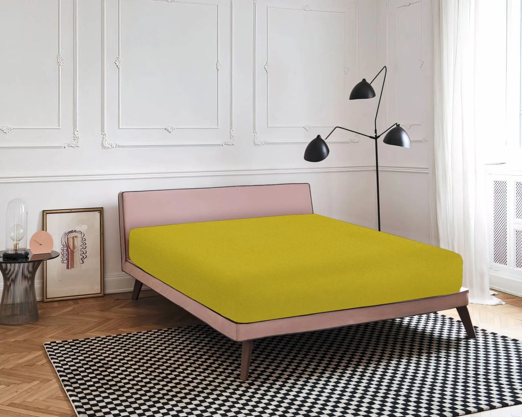 Lenzuolo Sotto Con Angoli Elastici 100% Puro Cotone  Giallo - Singolo
