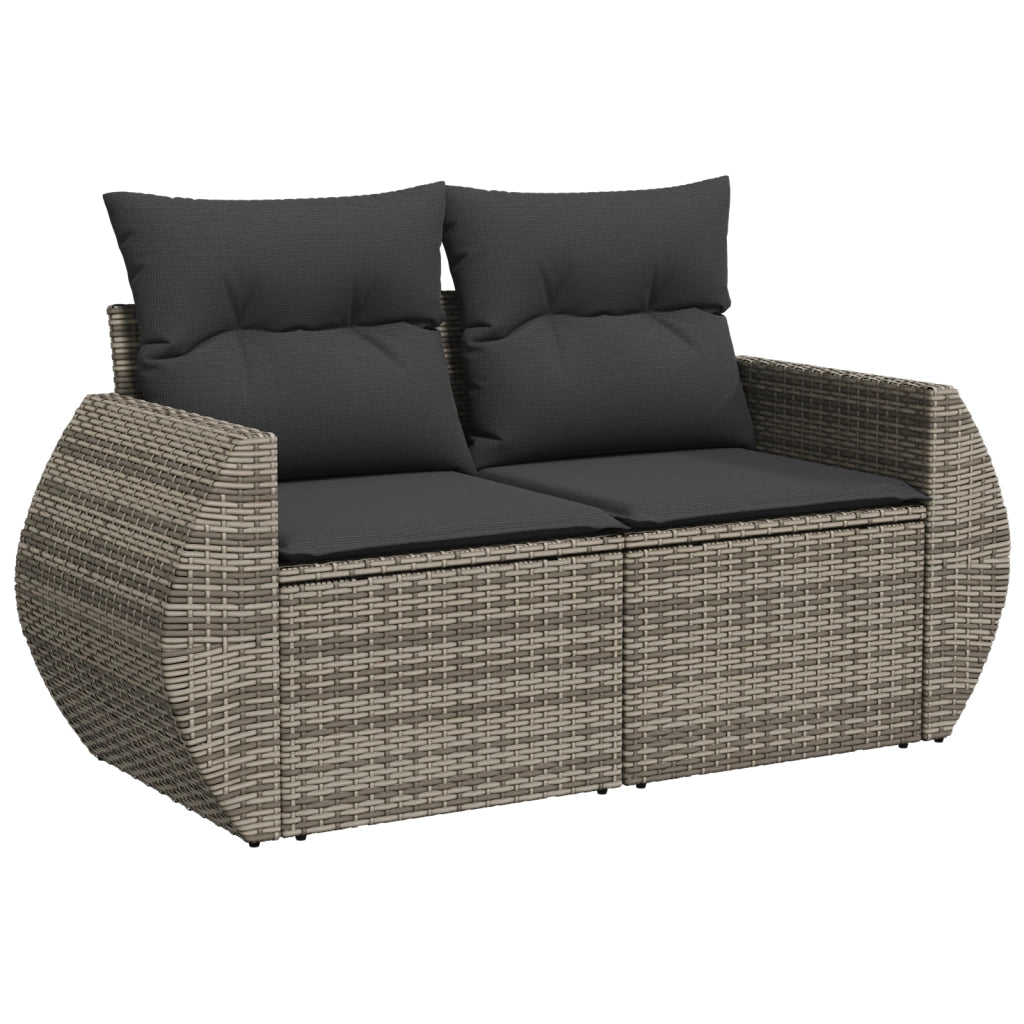 Set di Divani da Giardino da 9 Pezzi con Cuscini Grigio Polyrattan Acacia