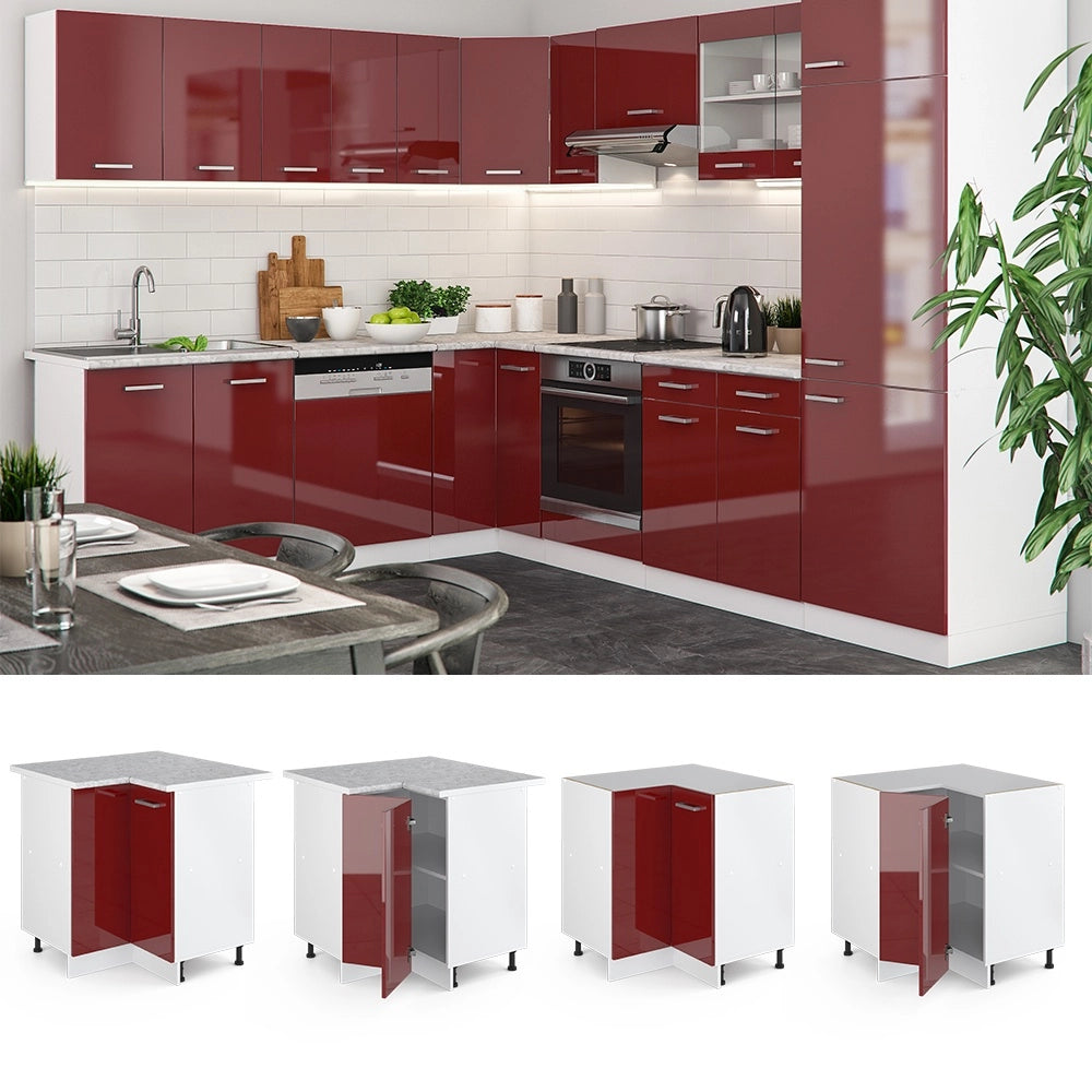 Mobile ad angolo cucina R-Line Rosso lucido/Bianco 75.6 cm, PL Rovere Vicco
