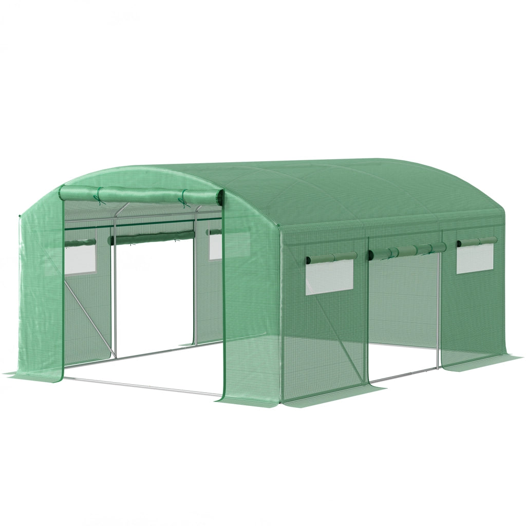 Serra Tunnel 4x3x2 m ¨C zephmum ¨C 6 Finestre 3 Porte a Rullo in PE Struttura Acciaio Galvanizzato Verde