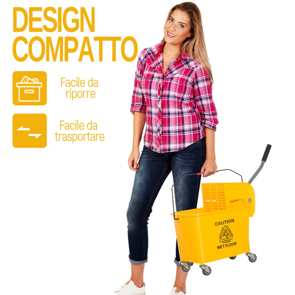 Carrello Lavapavimenti Professionale con Secchio e Strizzatore ¨C Zephmum ¨C Giallo 60x27x70.5 cm