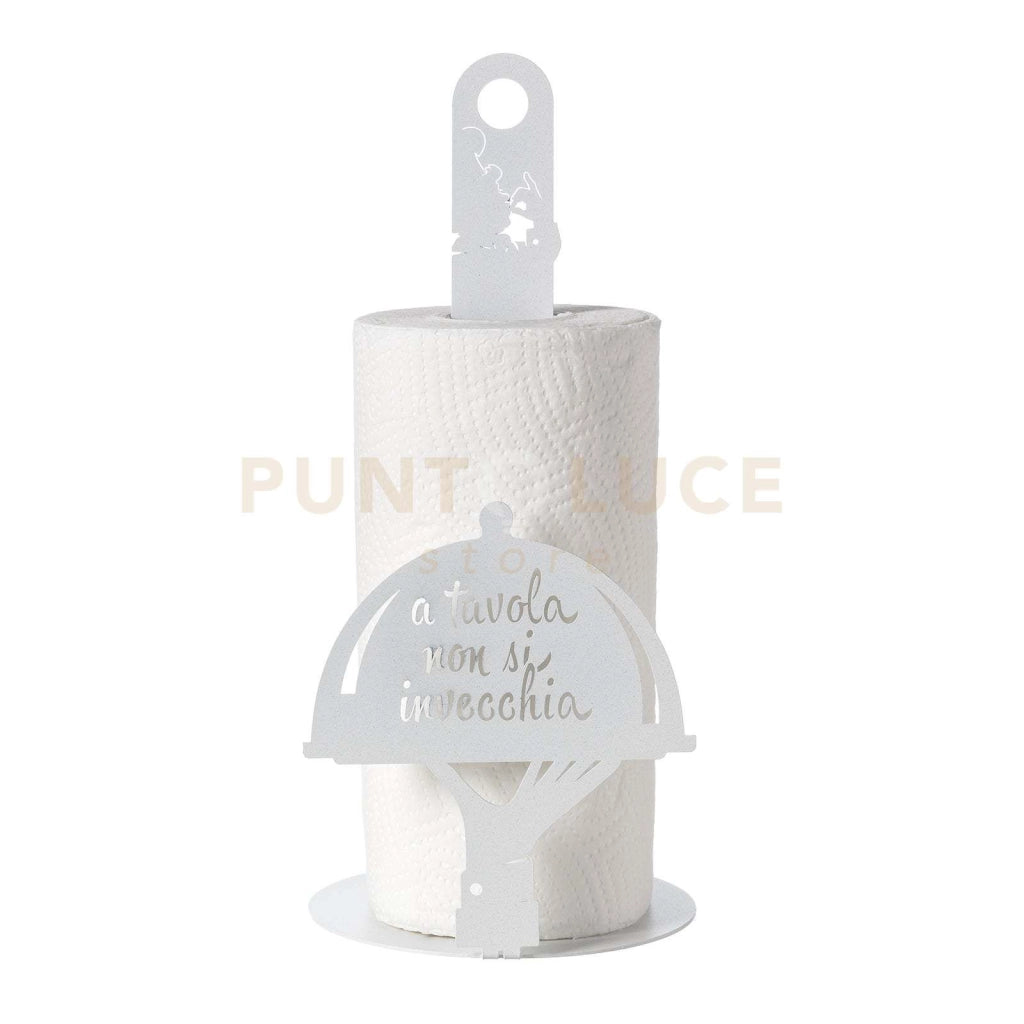 Porta rotolo da cucina "A tavola non si invecchia" Bianco marmo