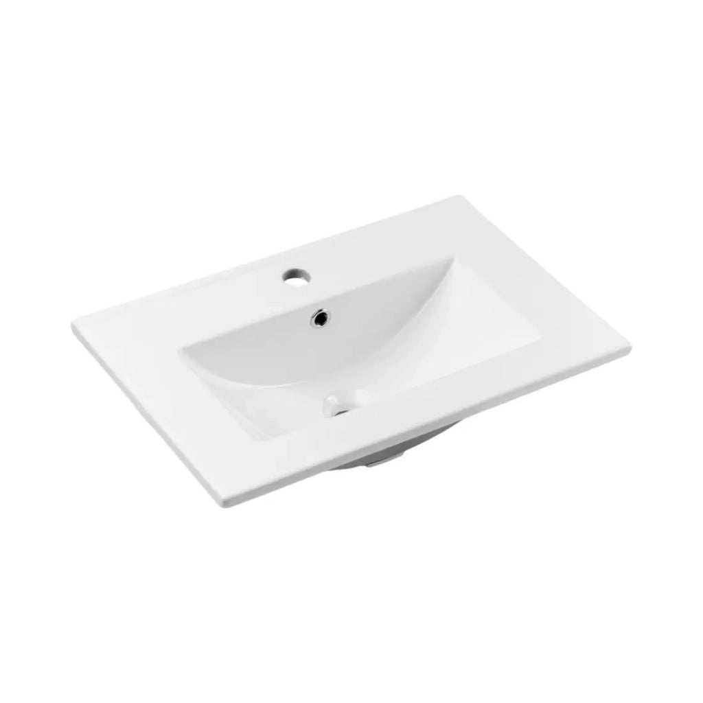 Set da bagno sospeso VANO in rovere 60cm: mobile sottolavabo con cassetti + lavabo incassato