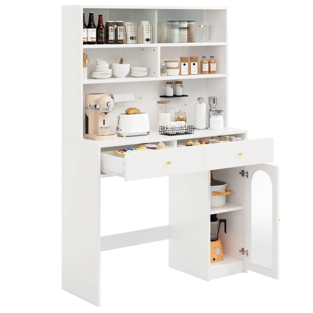 Dispensa da cucina con 2 cassetti; ripiano regolabile e pannello con ganci - in MDF - 120 x 45 x 180 cm - bianco