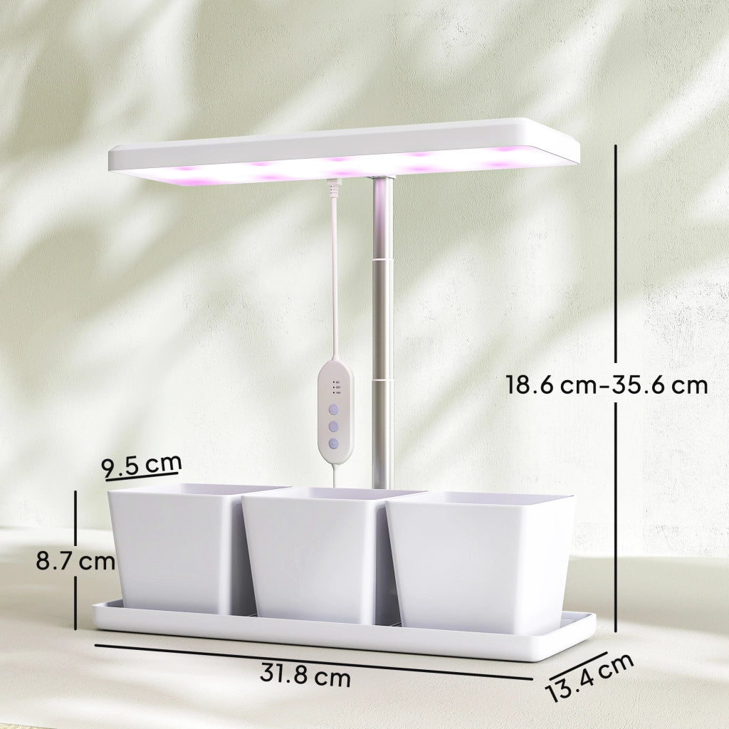 Lampade per Piante 30 LED con 3 Vasi e Timer Regolabile ¨C Zephmum ¨C Bianco 31.8x13.4x18.6-35.6 cm
