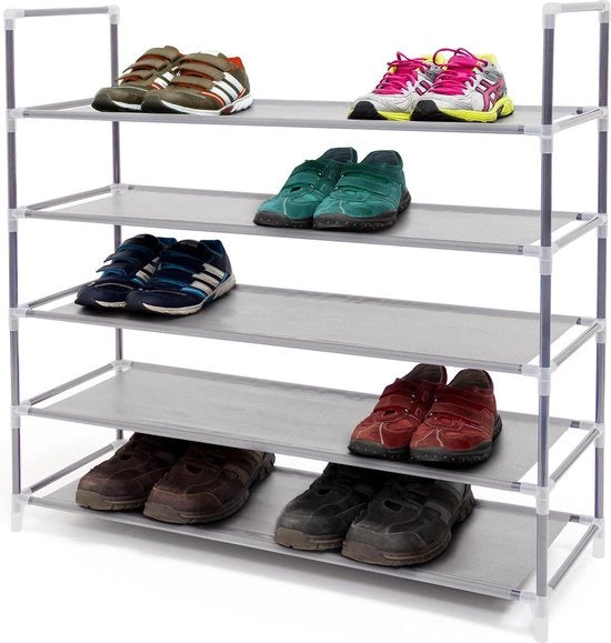 Raccoglitore 5 livelli - Per 20 paia di scarpe - Metallo e tessuto - Grigio