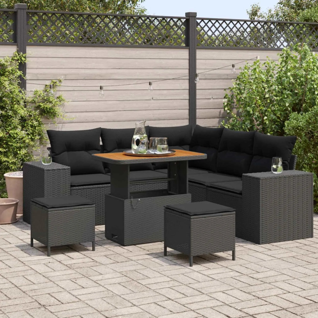Set Divano da Giardino con cuscino 8 pcs Nero polyrattan 3363954