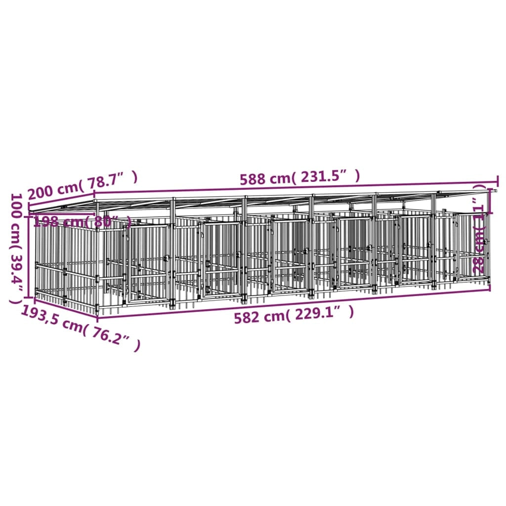 Cuccia gabbia per animali da esterno pac con tetto per cani in acciaio 11,26 m² nero 02_0041736
