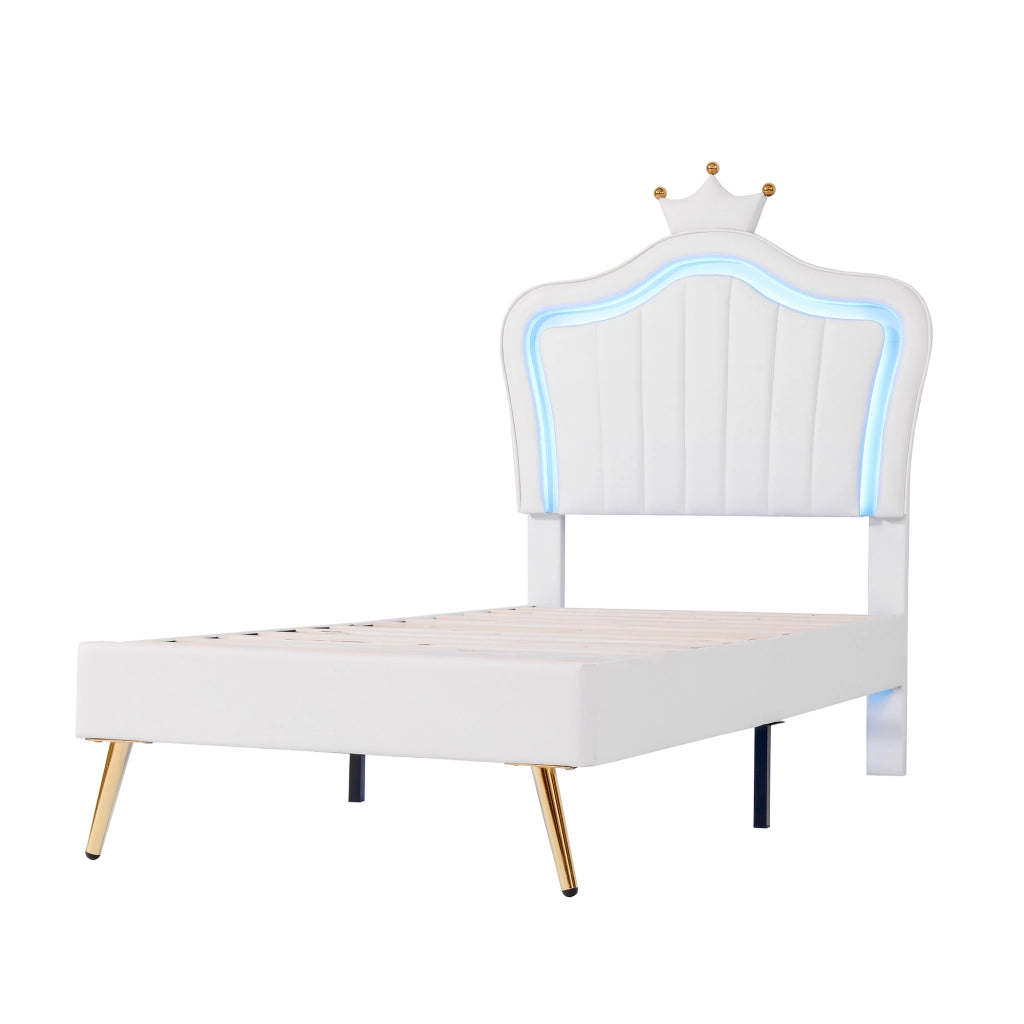 Letto per Bambini 90 x 200 cm e 140 x 200 cm; con LED e Testiera Regolabile; senza Materasso; Bianco