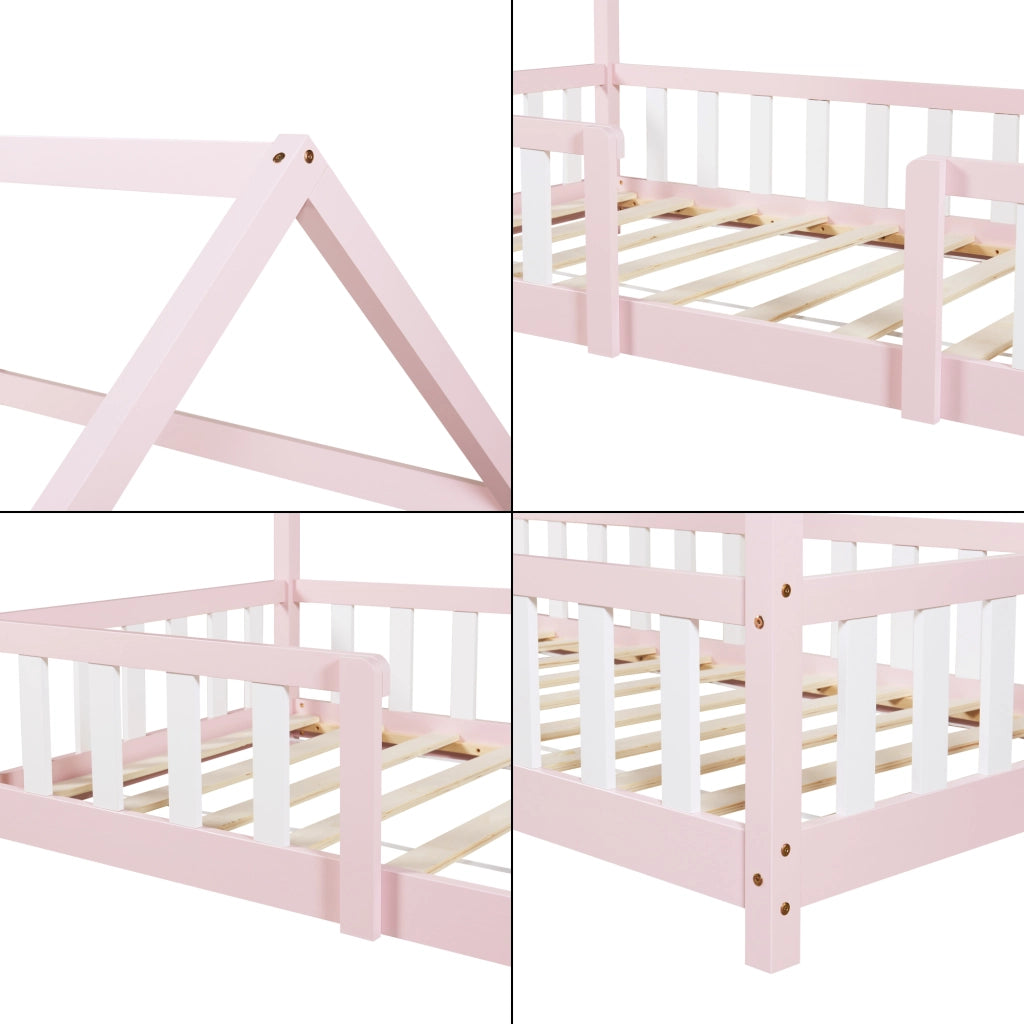 Letto per Cameretta Sisimiut a Forma di Casetta 90x200 cm Rosa / Bianco [en.casa]