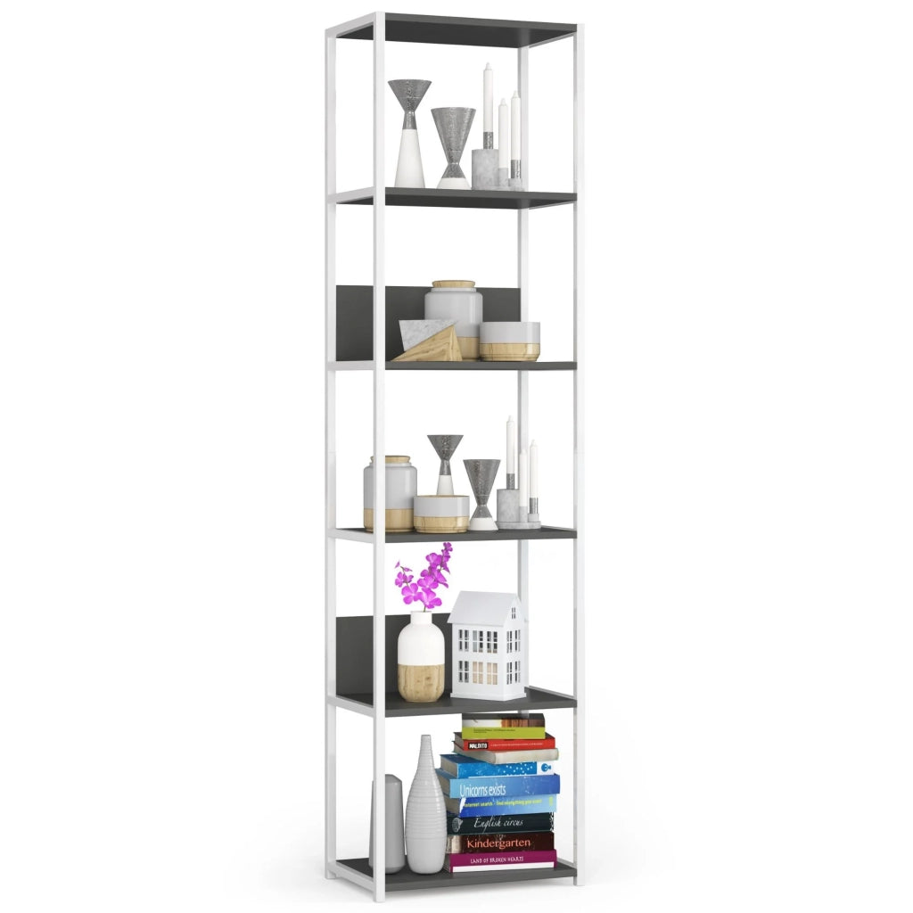 Scaffale stilo loft con ripiani in legno 50 cm Bianca 50 cm inserto frontale Grigio 50x32x192 cm