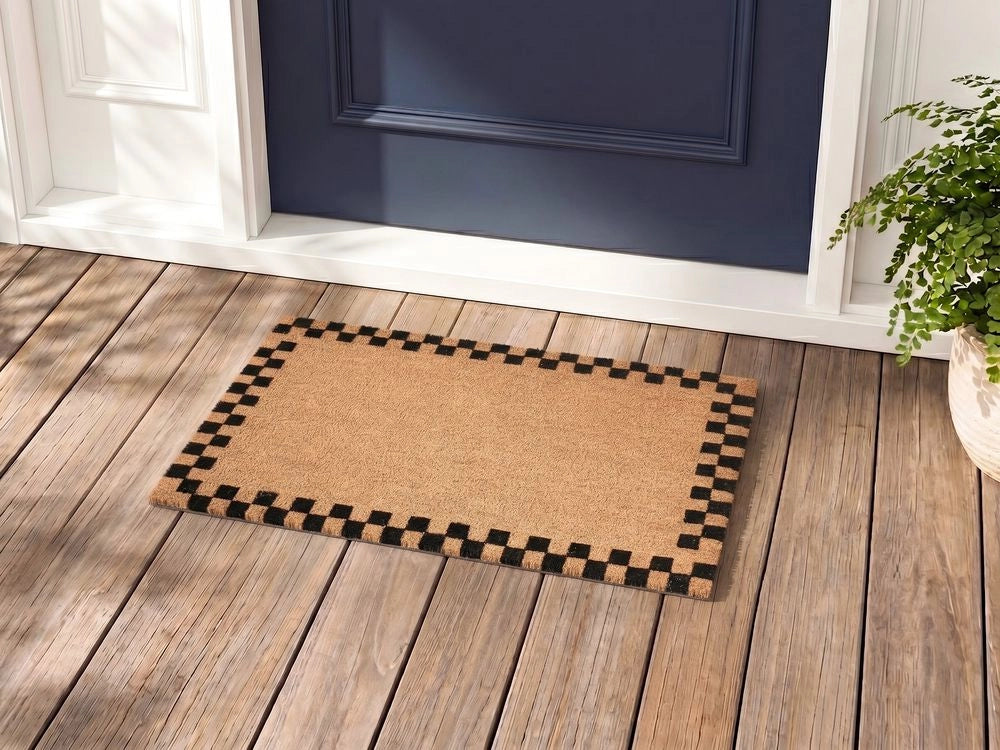 Zerbino in fibra di cocco beige/nero con fondo antiscivolo, 60 x 90 cm Zerbino decorativo antiscivolo a tinta unita