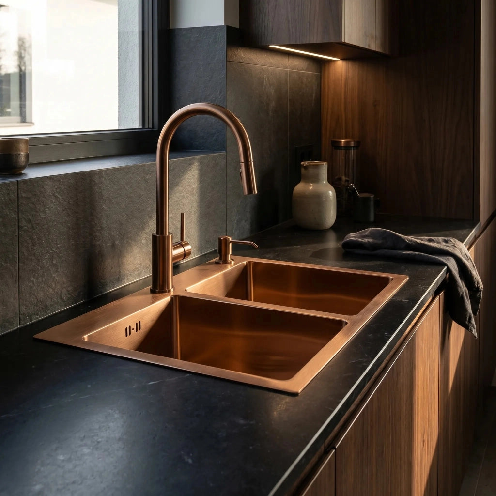 Lavello In Acciaio Toby Brush Copper senza rubinetto da cucina