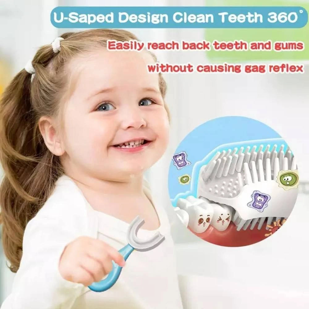 Trade Shop - Set 2 Spazzolino Da Denti Per Bambini 2-6 Anni A Forma Di U Setole In Silicone -