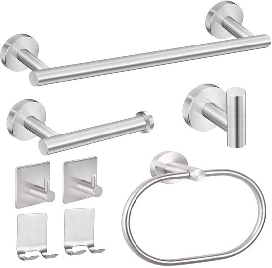 Set di accessori da bagno 8 pezzi - acciaio inox - argento
