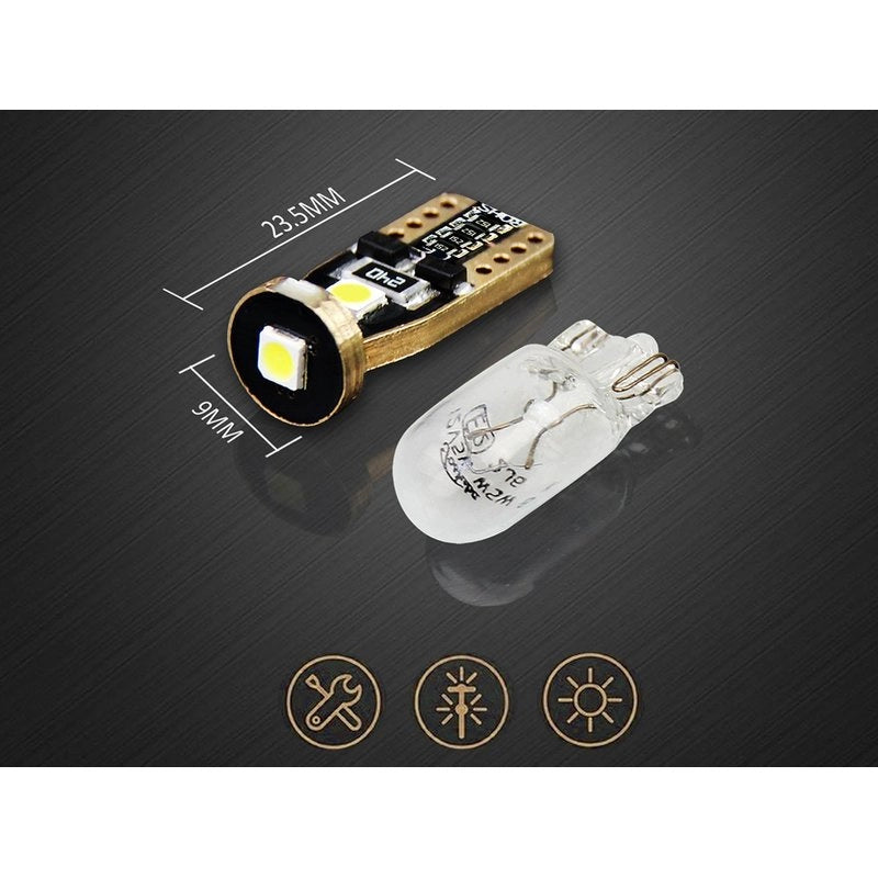 10x Lampade LED T10 W5W Canbus 12V Bianco 6000K con Leva Smontaggio Antigraffio