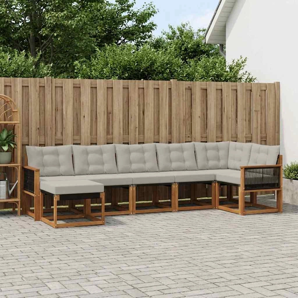Set di divani da esterno 7 pz Naturale e Grigio Chiaro 3382095
