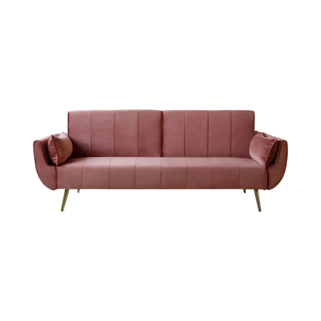 Divano dritto DANNA rosa cipria – Divano scandinavo trasformabile in velluto con piedi in metallo