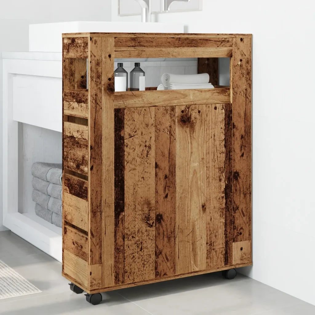vidaXL Mobile da Bagno Stretto con Ruote Legno Vecchio in Truciolato