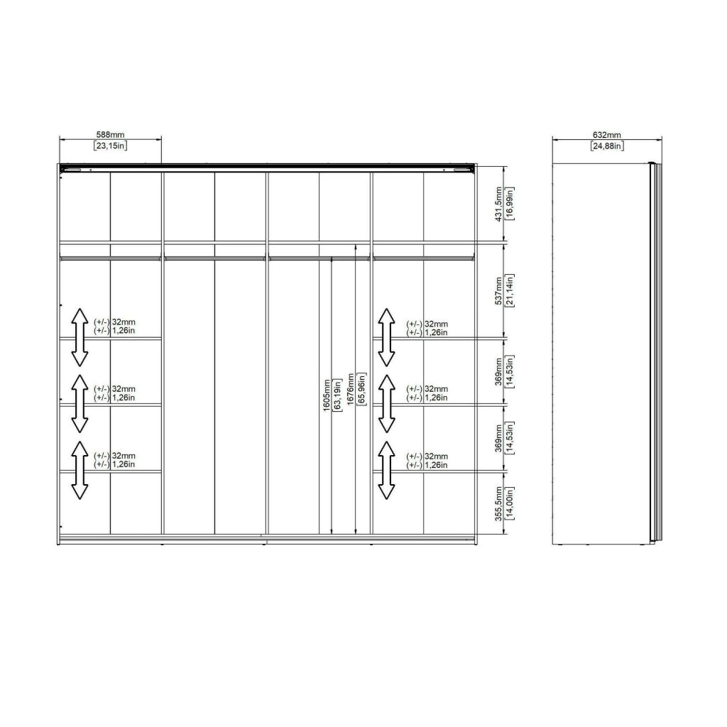 Guardaroba 2 ante Catalina, Mobile camera da letto, Cabina armadio portabiti, Armadio appendiabiti, 243x61 h220 cm, Bianco lucido