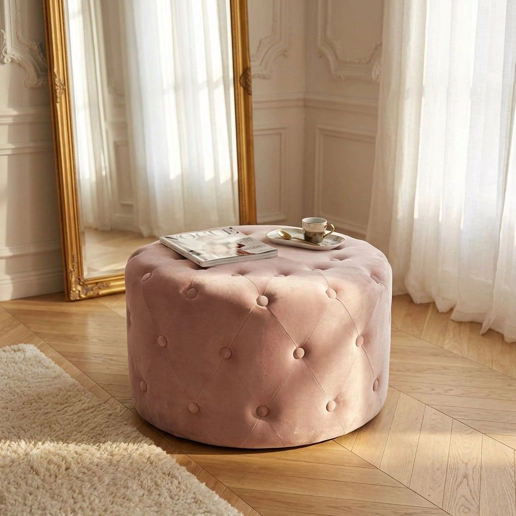 Pouf contenitore rotondo in velluto -  PASCAL