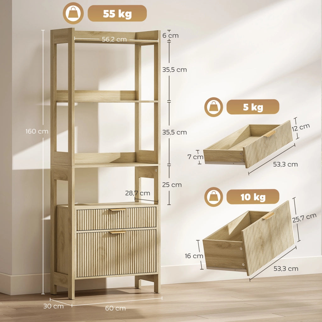 Libreria con cassetti e scaffali aperti ¨C zephmum ¨C legno naturale 60x30x160