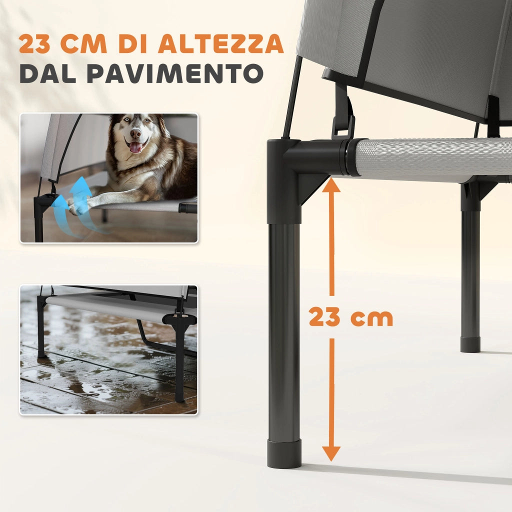 Brandina per Cani Rialzata 122x92x94 cm con Copertura a 3 Lati Rimovibile Tessuto Grigio Chiaro e Nero