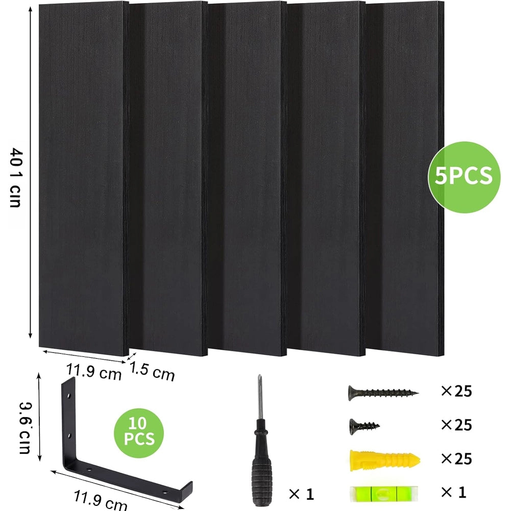 Set 5 Mensole da Parete Nero Scaffali da Muro con Staffe in Metallo 40x12 cm