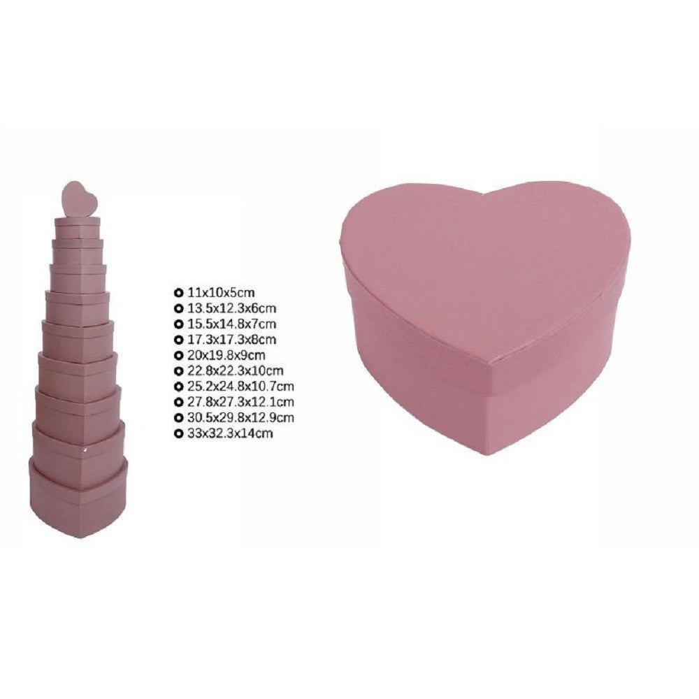 Trade Shop - Set 10pz Scatole Box Regali Varie Misure Matrioska Forma Cuore Rosa Antico 71962 -