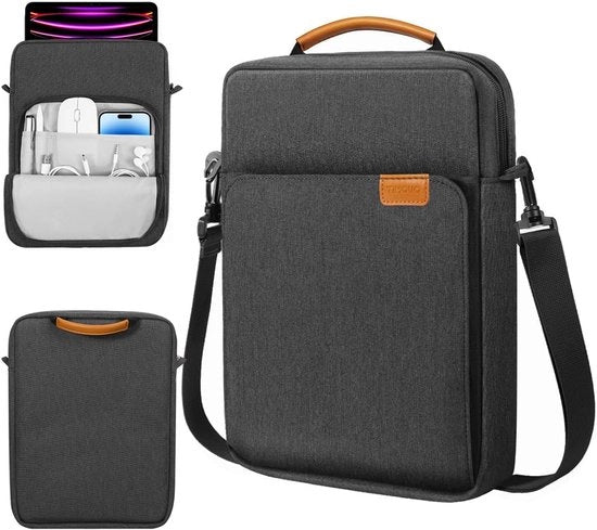 Tas per Tablet 13 Pollici con Manico e Cinturino per iPad Air e Pro 13 Pollici 2024 - Galaxy Tab S8+/S9+ 12,4" 2022/2023 - Nero e Grigio