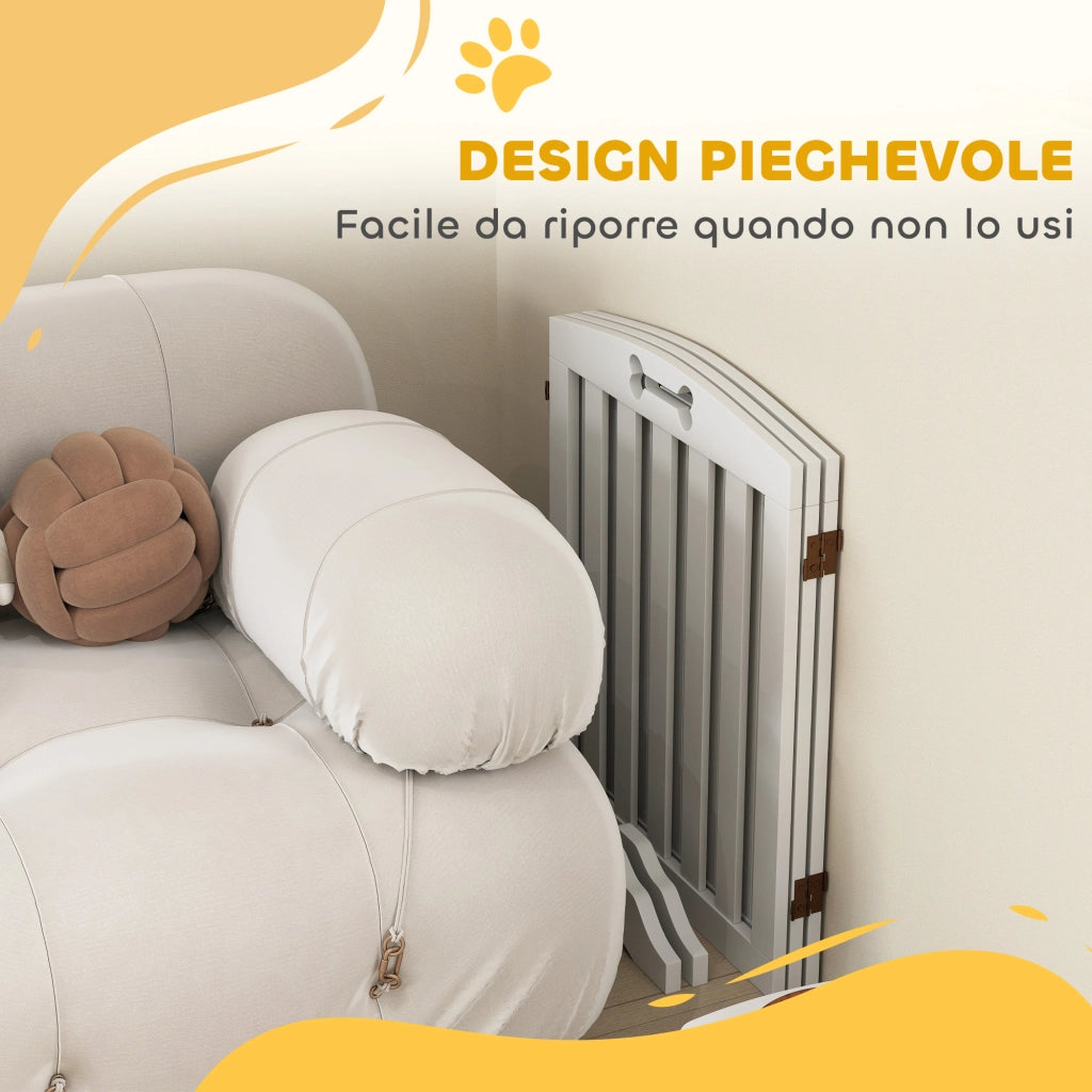 Cancellino per Cani Pieghevole 155x30x61 cm a 3 Pannelli con 2 Supporti in Legno Bianco