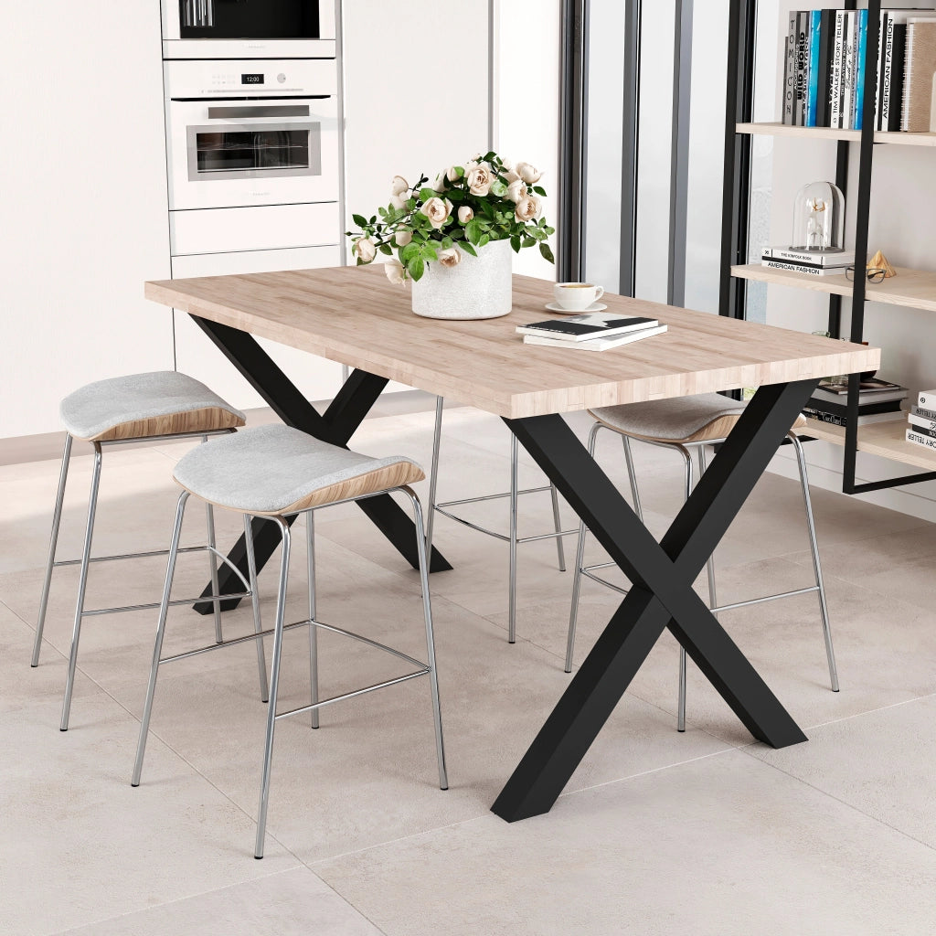 Set Gambe Cross per Tavolo H695 Verniciato Nero Acciaio Emuca